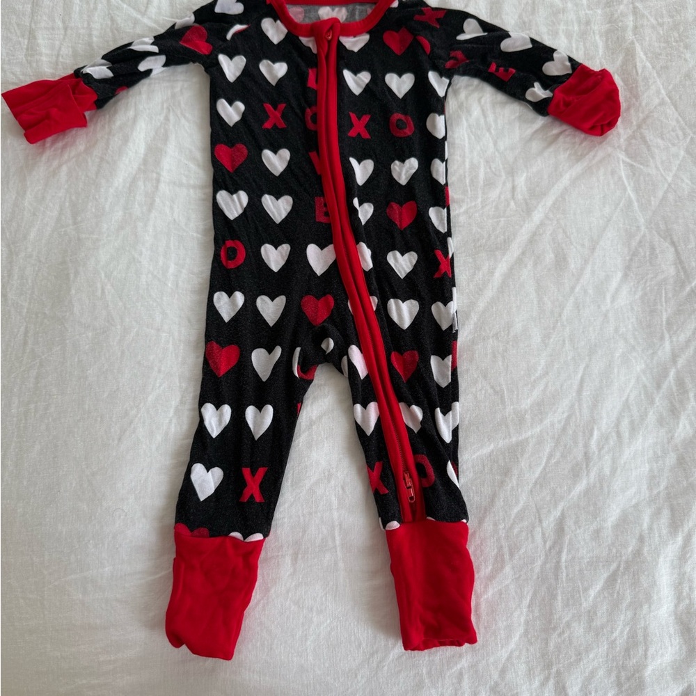 Little Sleepies Heart Pattern Black and Red Footies